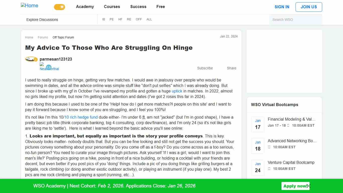 My advice to those who are struggling on Hinge Wall Street Oasis